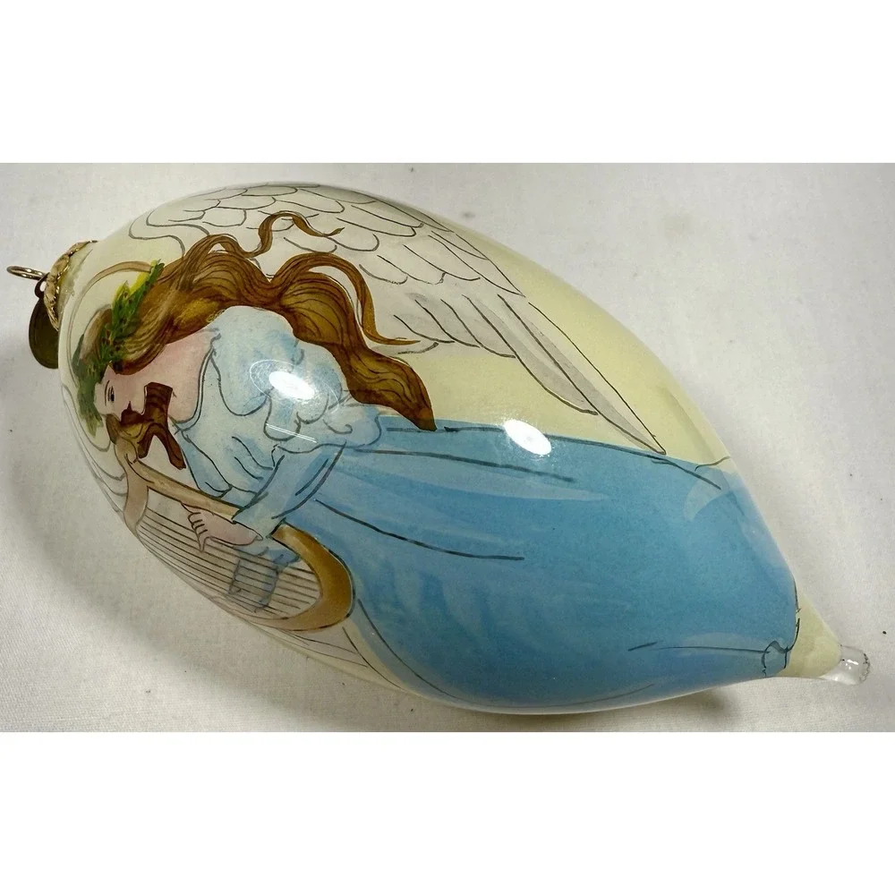 Pier 1 2015‎ Angel with Harp & Doves Inside Painted Glass Ornament w/ Box 5